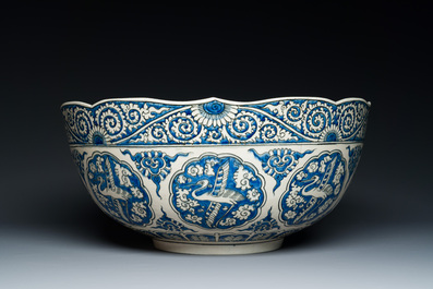 A large blue and white Safavid-style chinoiserie bowl, Samson, Paris, 19th C.