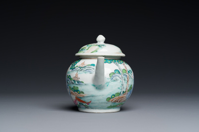 A rare Chinese famille rose teapot with an erotical depiction of a European lady, Yongzheng