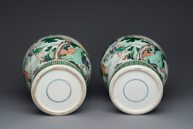 A pair of Chinese famille verte 'Shou Lao' vases, Kangxi
