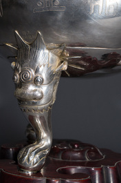 A large Chinese silver tripod censer, Shanghai Xinfengxiang 上海新鳳祥 mark, dated 1925