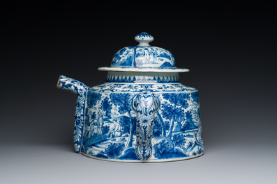 An extremely rare Dutch Delft blue and white posset pot, early 18th C.