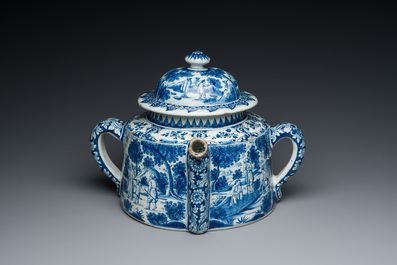 An extremely rare Dutch Delft blue and white posset pot, early 18th C.