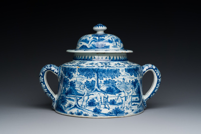 An extremely rare Dutch Delft blue and white posset pot, early 18th C.