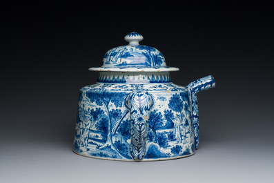 An extremely rare Dutch Delft blue and white posset pot, early 18th C.