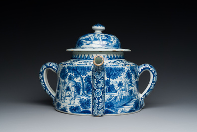 An extremely rare Dutch Delft blue and white posset pot, early 18th C.