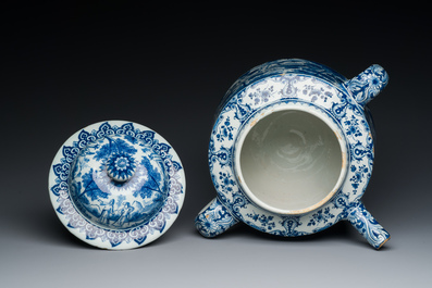 An extremely rare Dutch Delft blue and white posset pot, early 18th C.