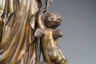 Jean Didier Debut (1824-1893) : 'La d&eacute;esse romaine Pomona', une repr&eacute;sentation all&eacute;gorique de la r&eacute;colte, bronze en partie dor&eacute; sur socle en marbre