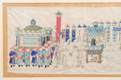 Chinese school: The pilgrimage procession of the Dajia Mazu festival in Taiwan, ink and colour on silk, Qing