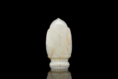 A Chinese white jade sculpture of Guanyin on a lotus throne, Qing