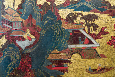 A Chinese gilt-lacquered and painted wooden table screen, Shanxi, 16/17th C.