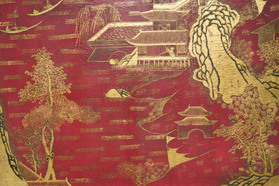 A Chinese gilt-lacquered and painted wooden table screen, Shanxi, 16/17th C.