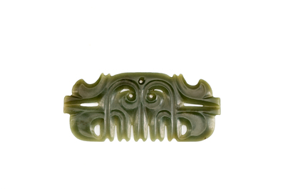 A Chinese spinach jade pendant in Hongshan-style, Qing