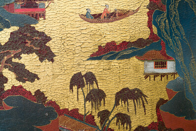 A Chinese gilt-lacquered and painted wooden table screen, Shanxi, 16/17th C.