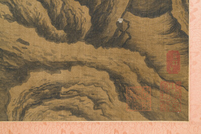 Ecole chinoise: 'Paysage montagneux', encre et couleurs sur soie, Ming