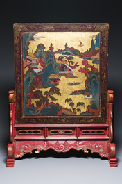 A Chinese gilt-lacquered and painted wooden table screen, Shanxi, 16/17th C.