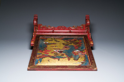 A Chinese gilt-lacquered and painted wooden table screen, Shanxi, 16/17th C.