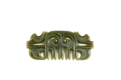 A Chinese spinach jade pendant in Hongshan-style, Qing