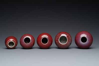 Five Chinese copper-red and flamb&eacute;-glazed water pots, 19th C.