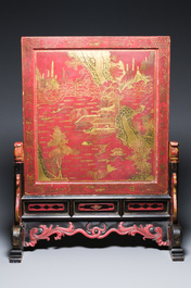 A Chinese gilt-lacquered and painted wooden table screen, Shanxi, 16/17th C.