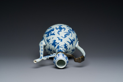 A Chinese blue and white jug with cranes among clouds, Chang Ming Fu Gui 長命富貴 mark, Ming