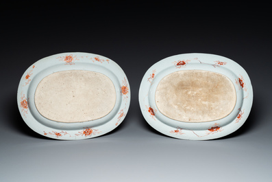 A pair of oval Chinese famille rose 'Pompadour' dishes, Qianlong, ca. 1745