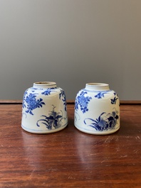 A pair of Chinese blue and white bell-shaped water pots, Kangxi