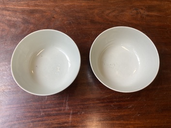 Paire de bols en porcelaine de Chine en bleu, blanc et rouge de fer, marque et &eacute;poque de Xuantong