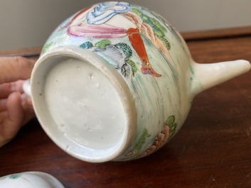 A rare Chinese famille rose teapot with an erotical depiction of a European lady, Yongzheng