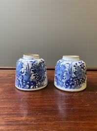 A pair of Chinese blue and white bell-shaped water pots, Kangxi