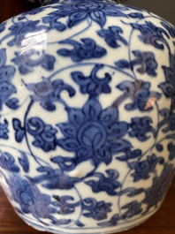 A Chinese blue and white 'lotus scroll' double gourd vase, Jiajing/Wanli