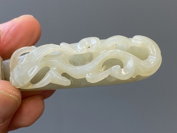 Two Chinese white jade fine carved belt hooks, Qing