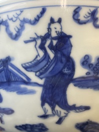 Bol en porcelaine de Chine en bleu et blanc &agrave; d&eacute;cor des 'huit immortels', marque et &eacute;poque de Jiajing