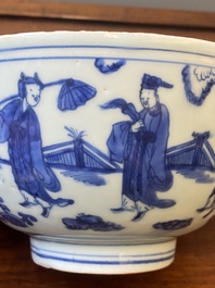 Bol en porcelaine de Chine en bleu et blanc &agrave; d&eacute;cor des 'huit immortels', marque et &eacute;poque de Jiajing