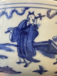 Bol en porcelaine de Chine en bleu et blanc &agrave; d&eacute;cor des 'huit immortels', marque et &eacute;poque de Jiajing