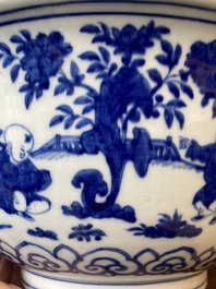 A rare large Chinese blue and white '100 boys' bowl, Jiajing mark and of the period