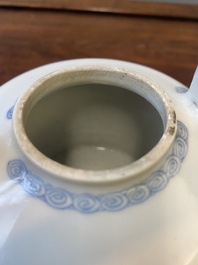 A Chinese blue and white teapot with a fine landscape, Chenghua mark, Kangxi