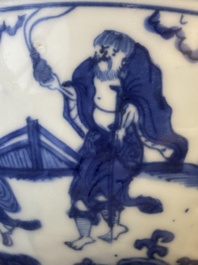 Bol en porcelaine de Chine en bleu et blanc &agrave; d&eacute;cor des 'huit immortels', marque et &eacute;poque de Jiajing