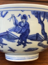 Bol en porcelaine de Chine en bleu et blanc &agrave; d&eacute;cor des 'huit immortels', marque et &eacute;poque de Jiajing