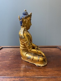 Statuette de Bouddha Shakyamuni en bronze dor&eacute;, Chine, 15/16&egrave;me