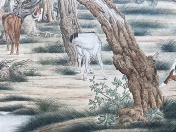 Ecole chinoise, d'apr&egrave;s Giuseppe Castiglione 郎世寧 (1688-1766): '100 chevaux', encre et couleurs sur papier mont&eacute; en rouleau &agrave; main, 18/19&egrave;me