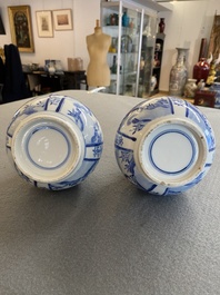 A pair of Chinese blue and white bottle vases with mythical animals, 19th C.