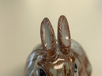 A pair of polychrome Dutch Delft 'hare' tureens and covers, 18th C.