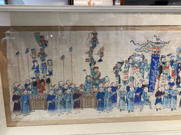 Chinese school: The pilgrimage procession of the Dajia Mazu festival in Taiwan, ink and colour on silk, Qing