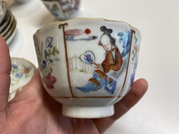Six tasses et soucoupes en porcelaine de Chine famille rose, marque et &eacute;poque de Xianfeng