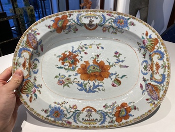 A pair of oval Chinese famille rose 'Pompadour' dishes, Qianlong, ca. 1745