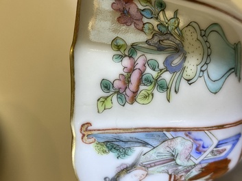 Six tasses et soucoupes en porcelaine de Chine famille rose, marque et &eacute;poque de Xianfeng