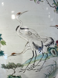 Aquarium en porcelaine de Chine famille rose &agrave; d&eacute;cor de grues, 19&egrave;me