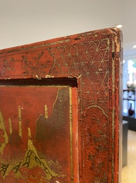 A Chinese gilt-lacquered and painted wooden table screen, Shanxi, 16/17th C.