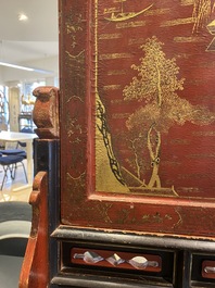 A Chinese gilt-lacquered and painted wooden table screen, Shanxi, 16/17th C.