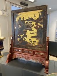 A Chinese gilt-lacquered and painted wooden table screen, Shanxi, 16/17th C.